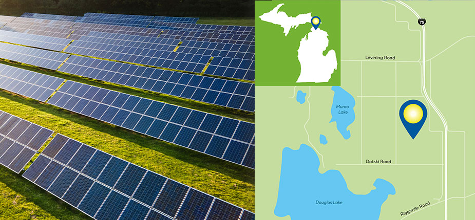 Map of Munro Solar Project superimposed over solar fields